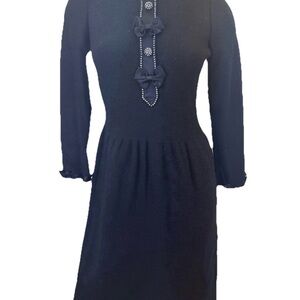 Adolfo Saks Fifth Avenue Black Long-Sleeve Bow Detail Dress